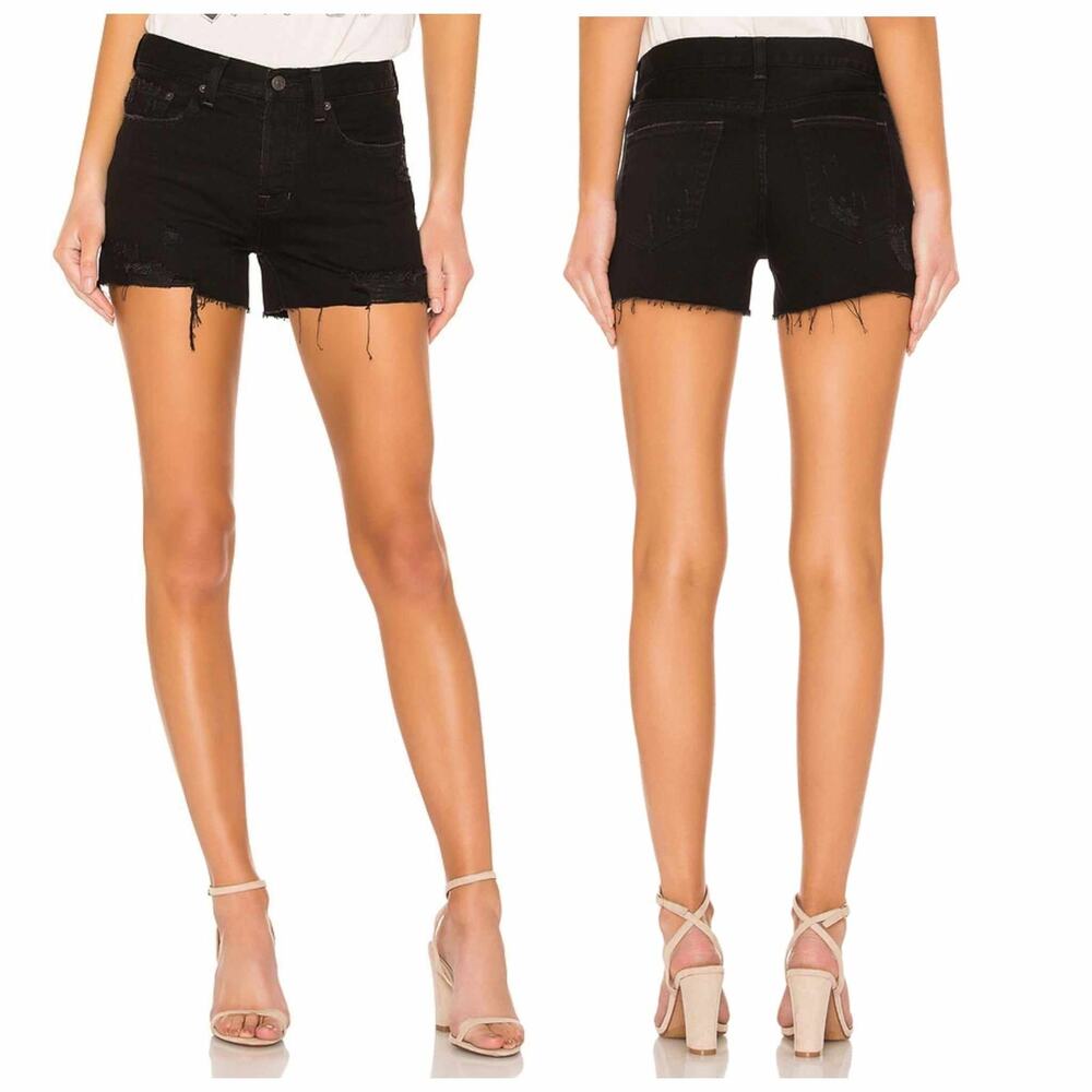 Free People We the Free Sofia Button Fly High Waisted Cut-Off Shorts Black 25